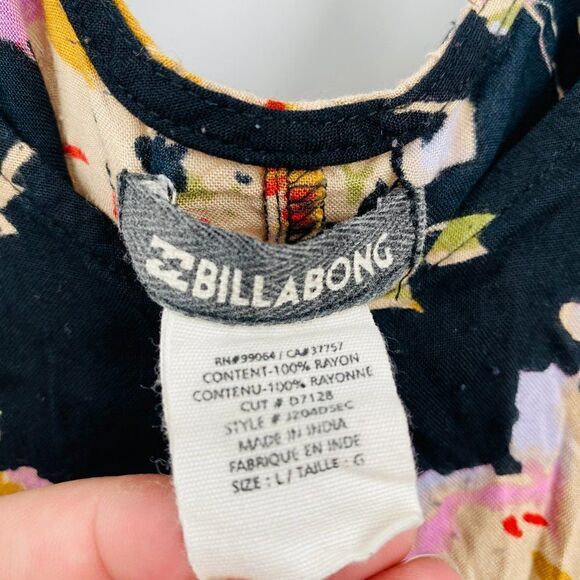 Billabong Size Large Black Secret Moons Long Sleeve Floral Boho Romper - Picture 9 of 12